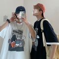 Korean Anime Oversized Short Sleeve T-shirt Men's Summer Loose Top T-shirt Men's Family Couple T-shirt. 