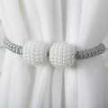 2 PCS Magnetic Pearl Curtain Buckle Magnetic Curtain Tiebacks Convenient Drape Tie European Style Decorative Weave Rope Curtain Rings & Buckles Holder for Window Sheer Blackout Draperies, Braided Straps Ball Buckles,  Parday. 