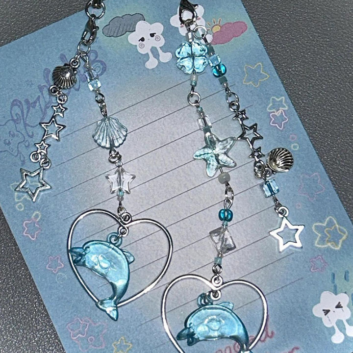 Shells Phone Charm Summer Sea Dolphin Shell Star Phone Charms Pendant DIY Bead Safe Lucky ...