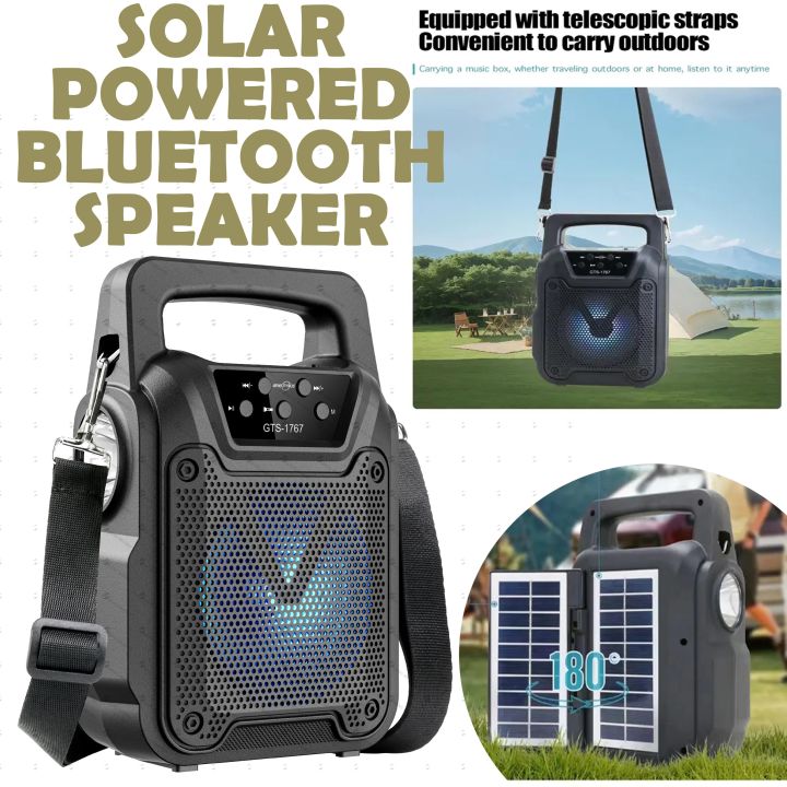 GTS 1767 Solar Charging Wireless Bluetooth Speakers - MP3 Music Player - SD Card FM Radio USB Rechargeable Speaker - 4 inch Drive Size - Greatnice BEST Quality loudspeaker Sound Players Double Solar Wireless Speaker – LED Light Flashlight Portable Speaker