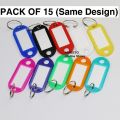Name Tag Keychain Mix Colors Pack of 15 Oval Shape Tag Key rings or key chains for hotel room numbers or multipurpose Stationary item. 