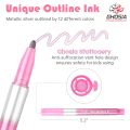 Double Line Self-outline Metallic Markers pen Outline Marker Double Line Pen Journal Pens 4-Colorful Markers Highlighter, Double Line Markers Set - 1507. 