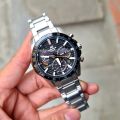 Casio Edifice Mens Steel Black Ion Plated Bezel Solar Power Date Grey Chronograph Carbon Fiber Dial Silver Stainless Steel Brecelet Watch-EQS-930DB-1AVUDF. 