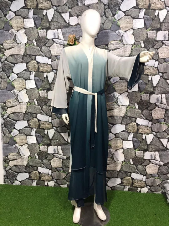 Double sleeves front open abaya