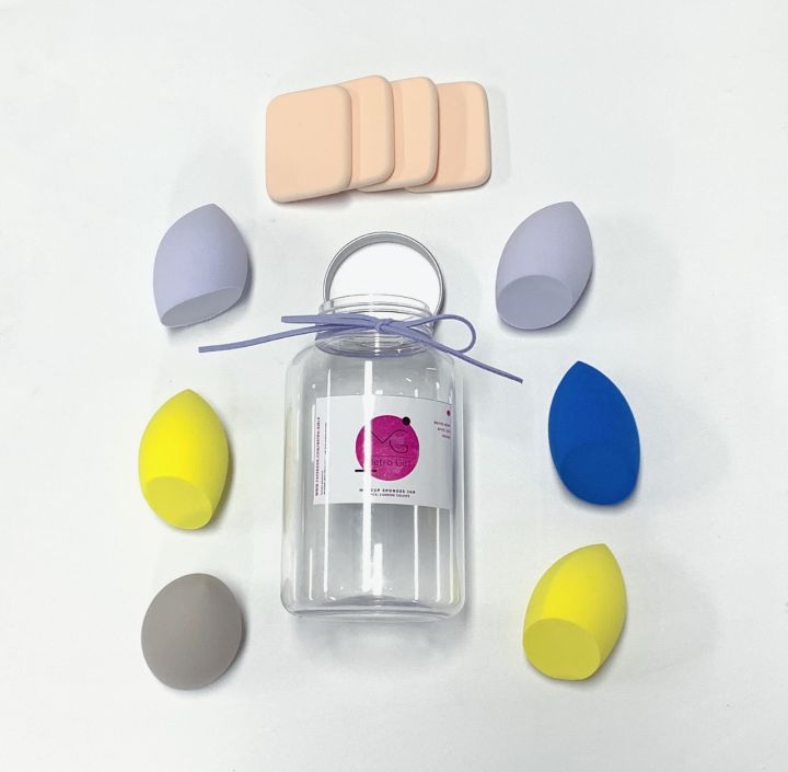 Makeup%20Blender%20Sponges%20Set%208PCs%20and%2010%20PCs%20with%20Jar,%20Foundation%20Blending%20Sponge,%20Cosmetics%20Puff,%2010%20Pcs%20Multiple%20Shapes%20and%20Colour%20with%20jar.%20-%20Image%205