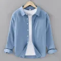 Men;s Long Sleeves Sky Blue Shirt With Under White T-Shirt. 
