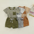 Baby Boys Short Set, Short Sleeve Stripes T-shirt with Elastic Waist Shorts Summer Outfit. 