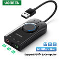 UGREEN__ External Sound Card, USB to 3.5mm Headphone & Microphone Jack Audio Adapter - Compatible with Windows/ macOS/ Linux/ PS4/ PS5 - Black. 