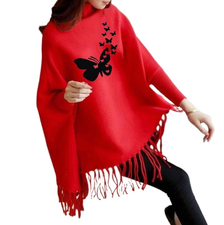 Women's%20Winter!%20Fleece%20Printed%20Poncho%20For%20Women%20Butterflies%20Printed%20Poncho%20For%20Girls%20-%20Image%203