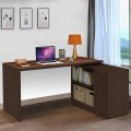 L Shaped Computer Desk, Rustic Wood Corner Desk, Industrial Writing Workstation Table with Cabinet Drawer Storage for Home Office Study. 