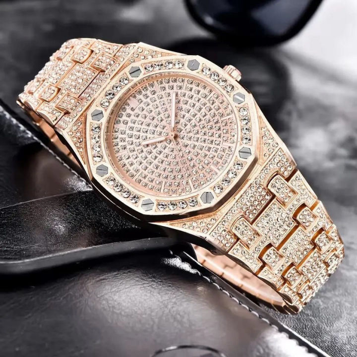 Trendy Diamond Watch For Men Stylish Stainless Steel Watch For Boys Luxury Watch For Gents
