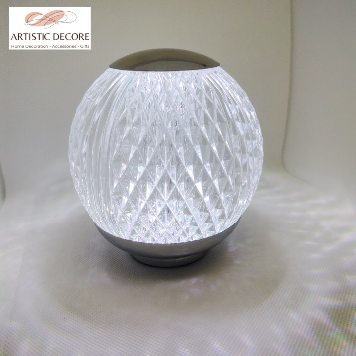 Acrylic crystal ball rechargeable table lamp, round atmosphere night light bar living room, bedroom, bedside, three color LED lamps
