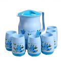 Plastic Water Set 7 Pcs Hot & Cold Insulated Water Jug & 6 Glasses -Multicolor. 