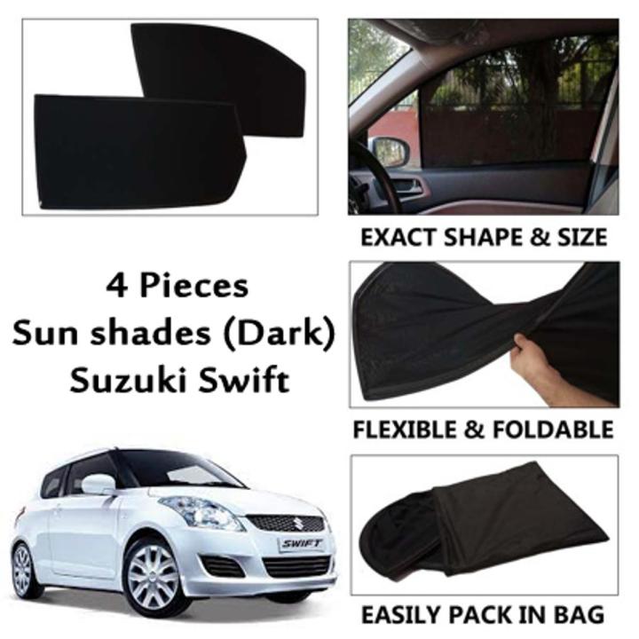 4 Pieces Foldable Dark Sun Shades For Suzuki Swift (Dark Black) - 4 Pieces