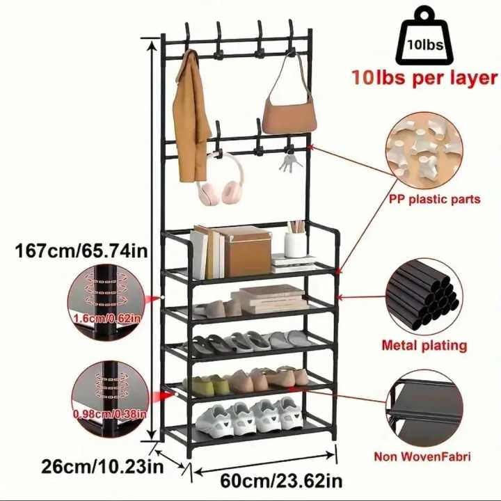 Multi-Function%205%20Layers%20Shoe%20&%20Coat%20Rack%20with%20Hanger,%20Living%20Room%20Clothes%20Metal%20Storage%20Rack,%20Easy-to-Assemble%20Simple%20Storage%20Rack,%20Other%20Miscellaneous%20Items%20Storage%20Shelf,%20Suitable%20for%20Entrance,%20Bedroom,%20Living%20room%20and%20Bathroom%20-%20Image%205