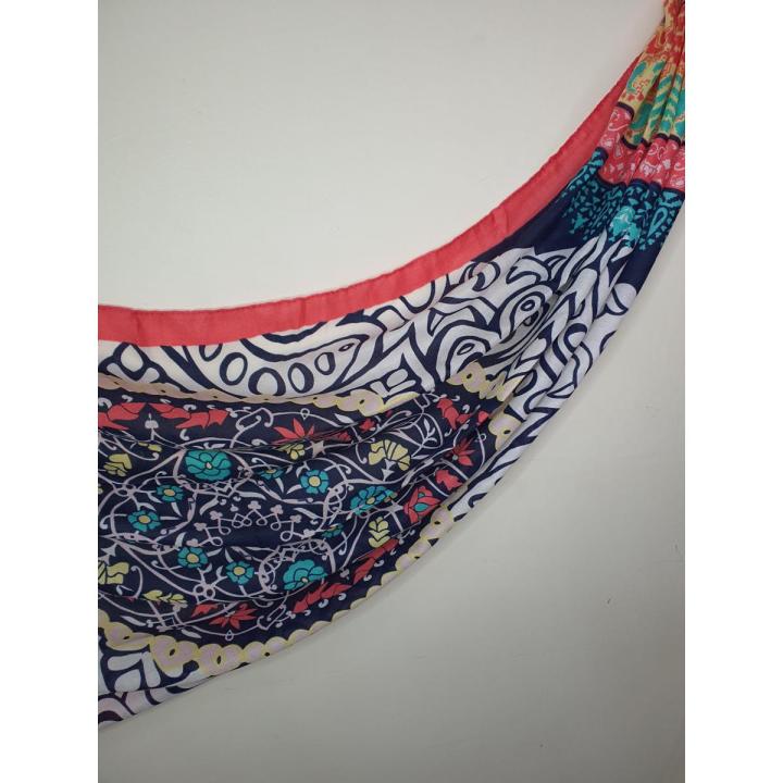 Printed Hijab -Blue & Coral Tones