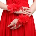 ✪【Available】Women Embroidery Lace Fingerless Gloves Artificial Flower Rhinestone Beads Wedding Bridal Sunscreen Formal Short Mittens. 