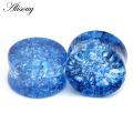 【Hengli jewelry story】Alisouy Crack Ear Piercing Jewelry 2pc Organic Shattered Quartz Glass Saddle Plugs Double Flared Tunnel Gauges. 