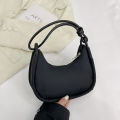 { BAGOO } Fashion Nylon Half Moon Crescent Handbag Pure Zipper Portable Shoulder Tote Bag. 
