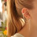 Pair of Ear Cuff Golden Leaf Long Dropping Pin Chain Tassel Earring for Girls and Women. 