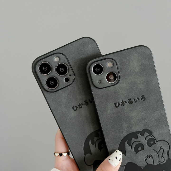 【 COD+Free Shipping 】pinch cheek Crayon Shin-chan voltage texture leather phone cases for iphone 15 Pro Max 14 Pro Max i14 Plus 13 Pro Max i13 13pro 11 Pro Max i11 7 Plus 8 Plus iX Xs Max 12 Pro Max