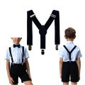Black Broad Strip Suspender And Bow Tie For  boys. 
