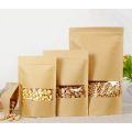 Pack of 3 Natural Kraft paper Stand up pouch Zipper bags with Window brown color. 