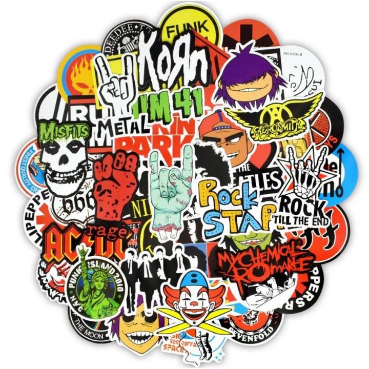 10 Pcs/Pack Rock and Roll Retro Music Band Graffiti Waterproof Stickers for Laptop,Luggage Bag,PC,TV,Skateboard,Mobile