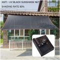 Black color Sun shade net ,high quality, with loops & rings on every 3 feet distance on all sides and all sides double stitched with cotton nawar.. 