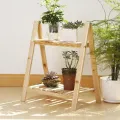 Wooden Plant Stand 2 Tier Foldable Flower Pot Display Shelf Rack Solid Wood Floor Two-layer Storage Balcony Folding Flower Stand. 