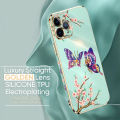 Jizetin (Free Lanyard) for OPPO Reno7 Z 5G  /  F21 Pro 5G Back Cover Peach Blossom and Butterfly Luxury 6D Plating Case Side Pattern Soft Silicone Square Mobile Phone Cases. 