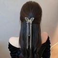 Butterfly Hair Clip With Long Tassel Hair Accessories For Women Elegant Imitation Pearl Rhinestone Shark Hairpins Jewelry. 