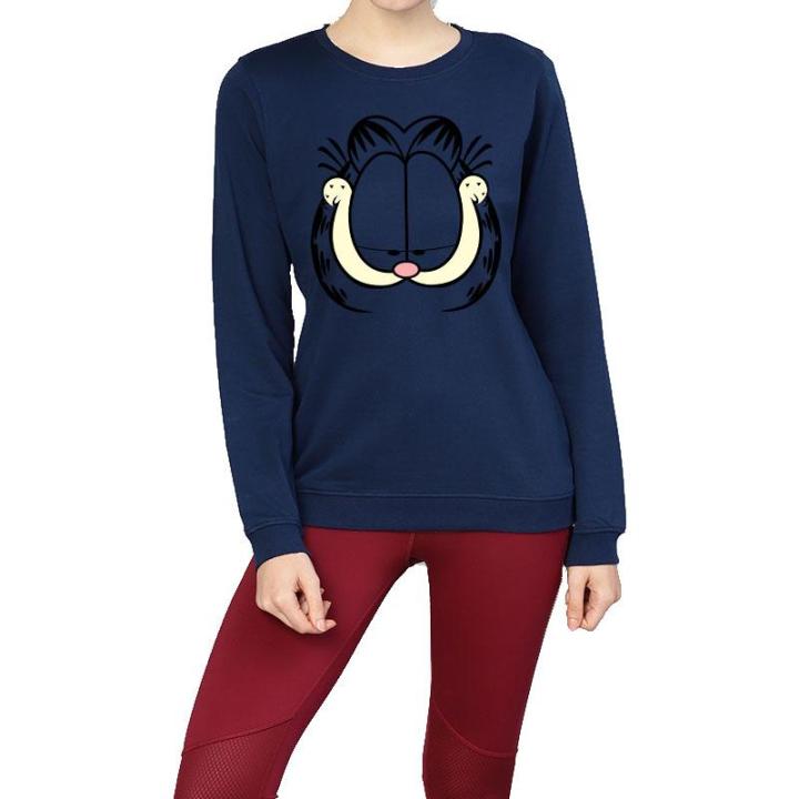 CARTOON Navy Blue Fleece Winter High Quality Sweatshirt For Women
