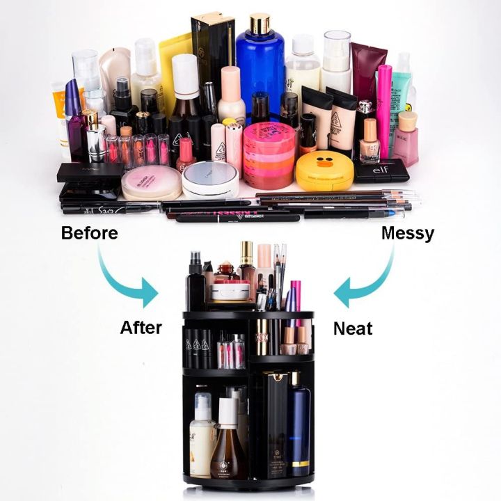 Cosmetics%20Makeup%20Organizer%203D%20Rotating%20360%20Degree%20Spinning%20Moving%20Make%20up%20Storage%20Rack%20Adjustable%20Assembly%20Skin%20Care%20Holder%20Bathroom%20Display%20Case%20Non%20Breakable%20Black%20Plastic%20Dresser%20Lipstick%20Skin%20Care%20Products%20Caddy%20Shelf%20-%20Image%203