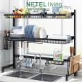 Dish Rack, Rustproof, Black 2 Tier Dish Drainer with Cutlery Basket and Drip Tray, Dish Drainer for Kitchen, Plates and Cutlery. 