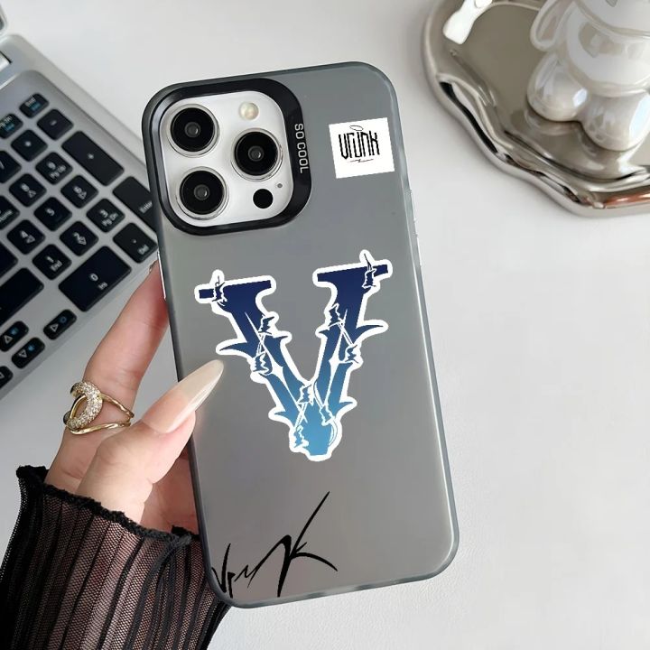🔥👍【Compatible with IPhone Phone Case】🔥👍 Stylish V-VRUNK Phone Case IMD Color Silver Shell For IPhone 16 15 14 13 12 11 Pro Max Plus