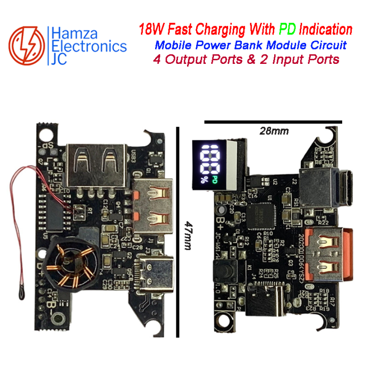 QC 3.0 18W Display LED Dual USB 18W Lighting/ Android/Type-C USB Mobile Power Bank 18650 Charging Module Circuit Protection Ic (SW6206)