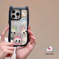 Trendy Cartoon Pop Mart Labubu Fun Doodle Case Compatible for IPhone 16 14 12 15 13 11 Pro Max 11 14 16 12 15 Pro Transparent Luxury Bracelet Cute Cat Ear 2 in 1 Acrylic Soft Case. 