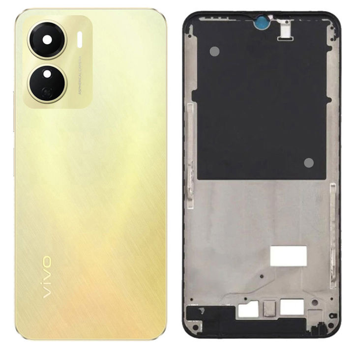 Vivo Y16 Middle Frame Housing with Power and Volume Buttons and Camera Lens for Complete Body Casing Replacement For Y16 - Golden