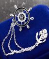 Men Collar Lapel Pin Silver Anchor Crown Brooches For Man. 