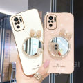 Maitus for Xiaomi Redmi Note 10 4G / Redmi Note 10S Back Cover Luxury 6D Plating Square Bumper Shiny Bowknot Makeup Mirror Soft Silicone Girls Cases Full Protection Mobile Phone Case. 