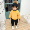 Boy's Hoody Autumn and Winter Sweater Baby Girl's Western Style Base Clothing Fleece-Lined Thickened Turtleneck Warm Two-Piece Top. 