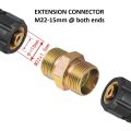 Extension Connector to join M22-15mm Threaded Pressure Hoses - Brass Adapter Joinder Extender Joint for Two Pressure Pipes. 