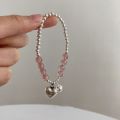 【beauty code】QMCOCO Korean Silver Color Strawberry Crystal Bracelet New IINS Style Pink Round Beads Bracelet For Women Birthday Party Gift. 