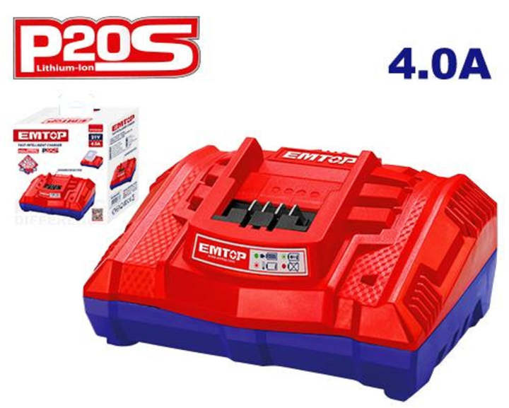 EMTOP Fast Intelligent Charger | Voltage:20V | Charge current:4A | Charges 20V 2.0Ah battery in  0.5Hr | Charges 20V 4.0Ah battery in 1Hr
