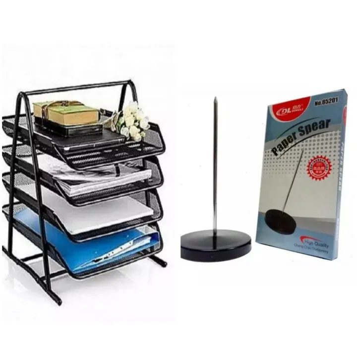 Pack%20Of%202%20-%20Metal%204%20Tier%20Letter%20Tray%20&%20Paper%20Spear/%20Bill%20Spindle%20-%20Image%202