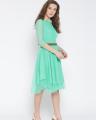 The-Ajmery Sea Green Net Mini Fit And Flare Dress For Women. SS-255. 