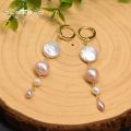 【Happy childhood memories】GLSEEVO Natural Fresh Water Baroque Pearl Long Drop Earrings For Women Party Engagement Fine Jewelry Kolczyki GE0899. 