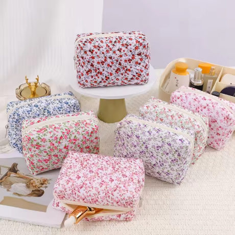 Floral%20Makeup%20Bag%20For%20Girls%20Nylon%20Travel%20Cosmetic%20Pouch%20Toiletry%20Handbag%20Large%20Zipper%20Organizer%20-%20Image%202