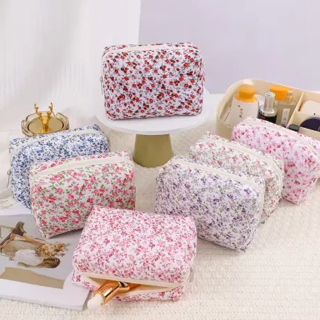 Floral%20Makeup%20Bag%20For%20Girls%20Nylon%20Travel%20Cosmetic%20Pouch%20Toiletry%20Handbag%20Large%20Zipper%20Organizer%20-%20Image%202